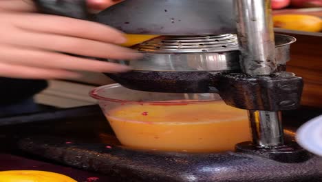 person squeezing fresh orange juice