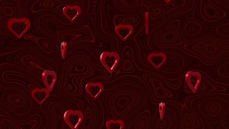 Animation-of-red-hearts-over-shapes-on-black-background