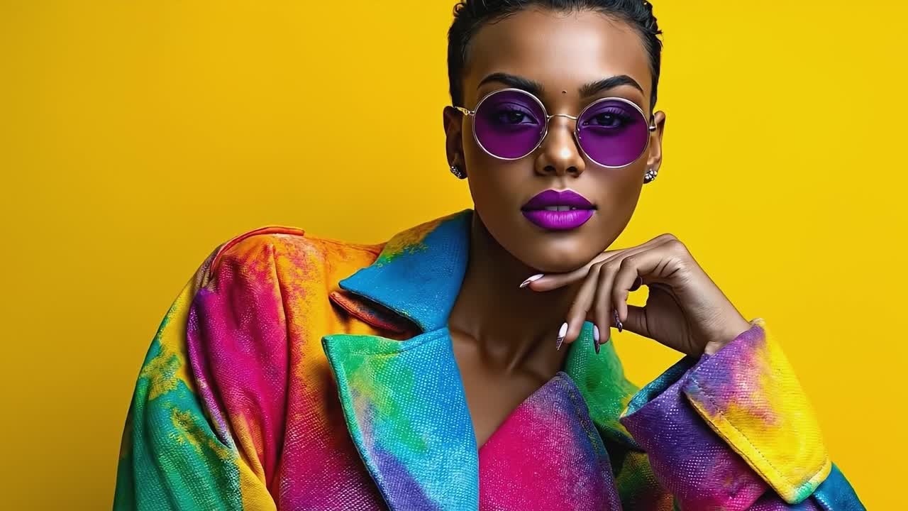 다채로운 재과 선글라스를 입은 여자