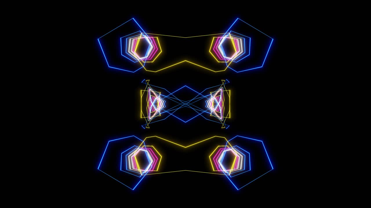 Abstract geometric animation. Neon lights. Glowing gradient. Loop able. Music background.