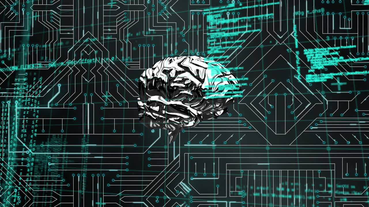 금속 뇌와 컴퓨터 회로판