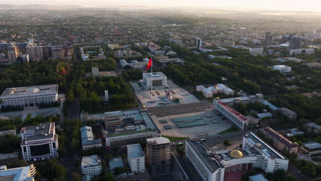 panorama aerial view of ala-too square, city main square in bishkek, kyrgyzstan at sunrise