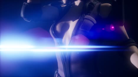 mujer joven cyberpunk, estilo futurista