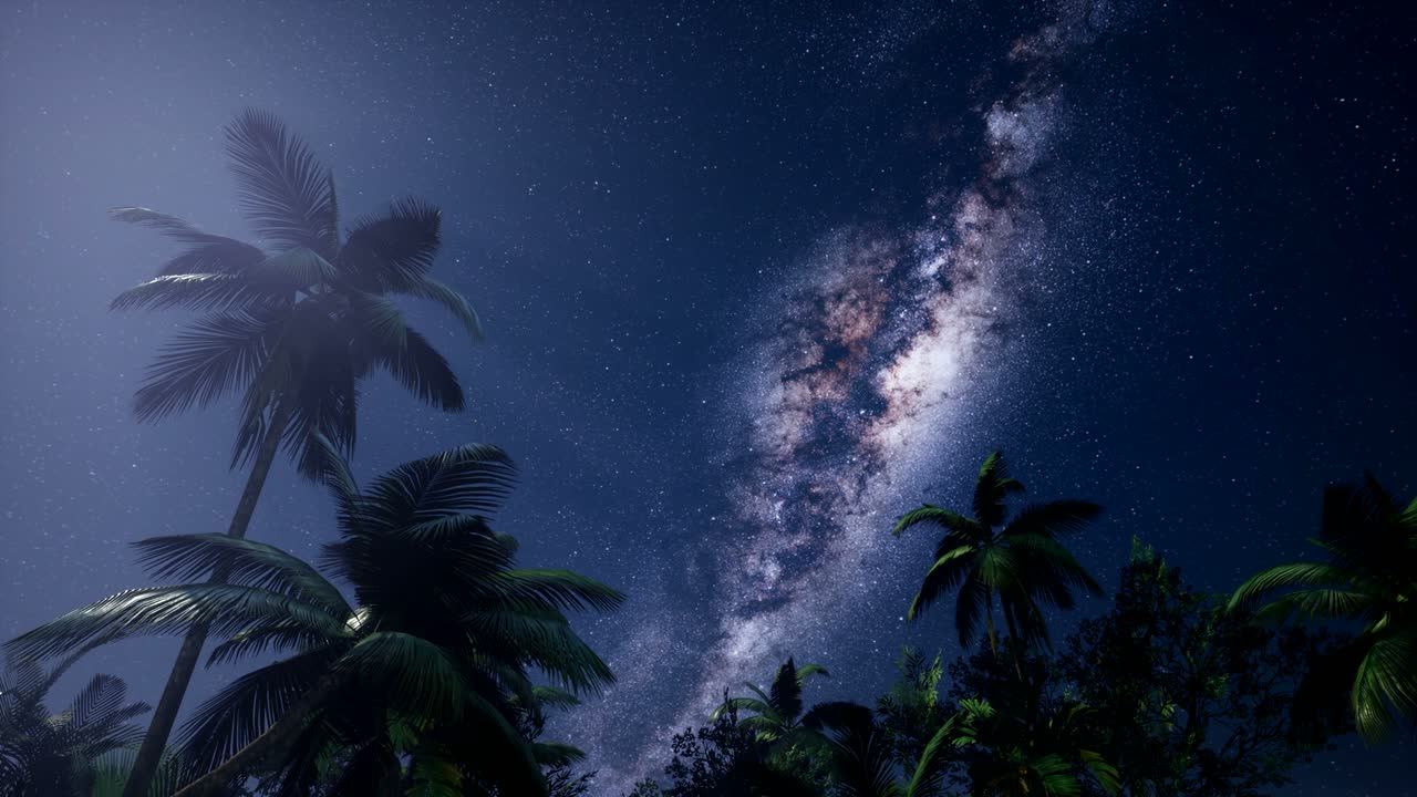 4K Mléčná dráha nad tropickým deštným pralesem