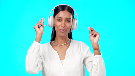 Face,-dance-and-Indian-woman-with-headphones