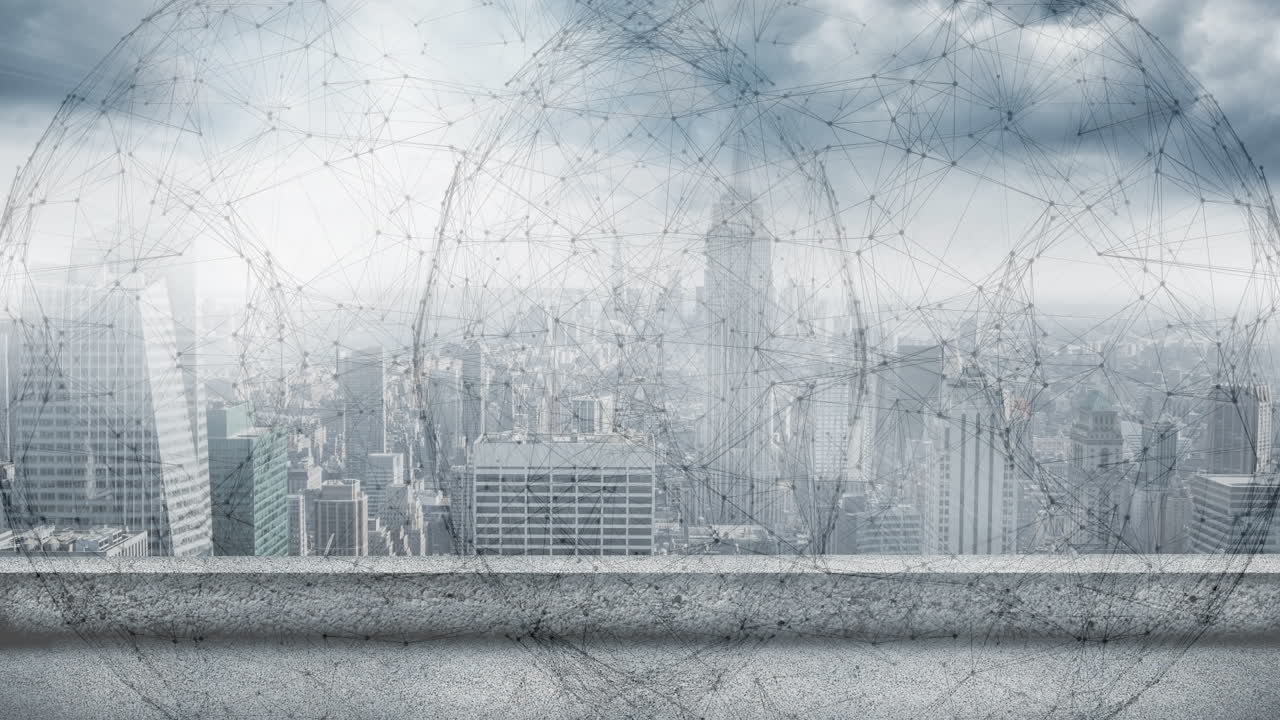 Animation of network of connections over cityscape