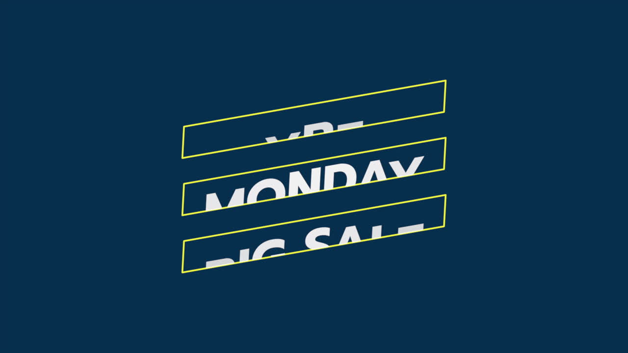 texto de introducción de animación lunes cibernético sobre moda azul y fondo minimalista con líneas geométricas