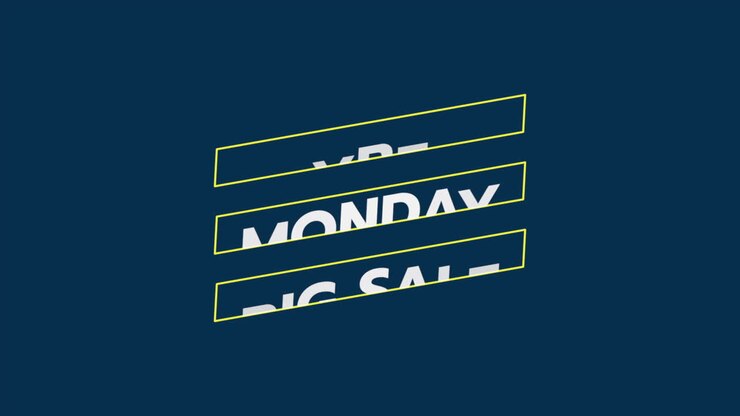Animation intro text Cyber Monday on blue fashion and minimalism background with geometric lines
