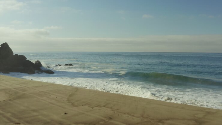 Vagues marines se brisant sur la plage.