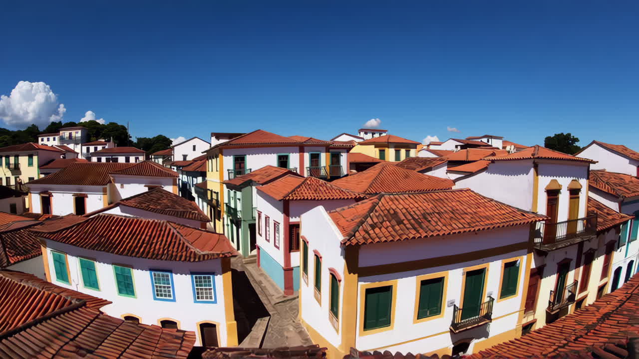 Aerial View of a Colorful Historic Town