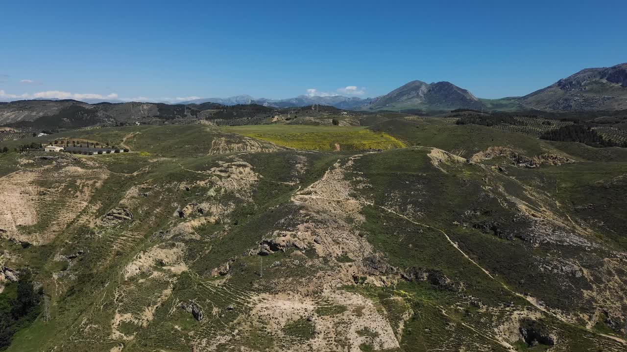 drone footage soaring above the rugged mountains surrounding Antequera in Andalusia, Spain.