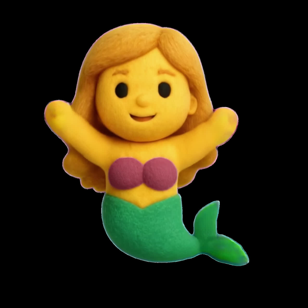 Colorful clay mermaid figure animation isolated asset, transparent 4K video, alpha channel, ProRes