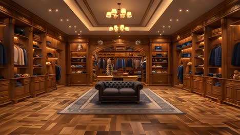 luxurious walk-in closet with elegant woodwork and extensive clothing storage