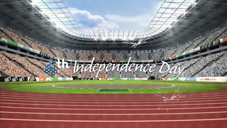 animation of independence day text over sports stadium