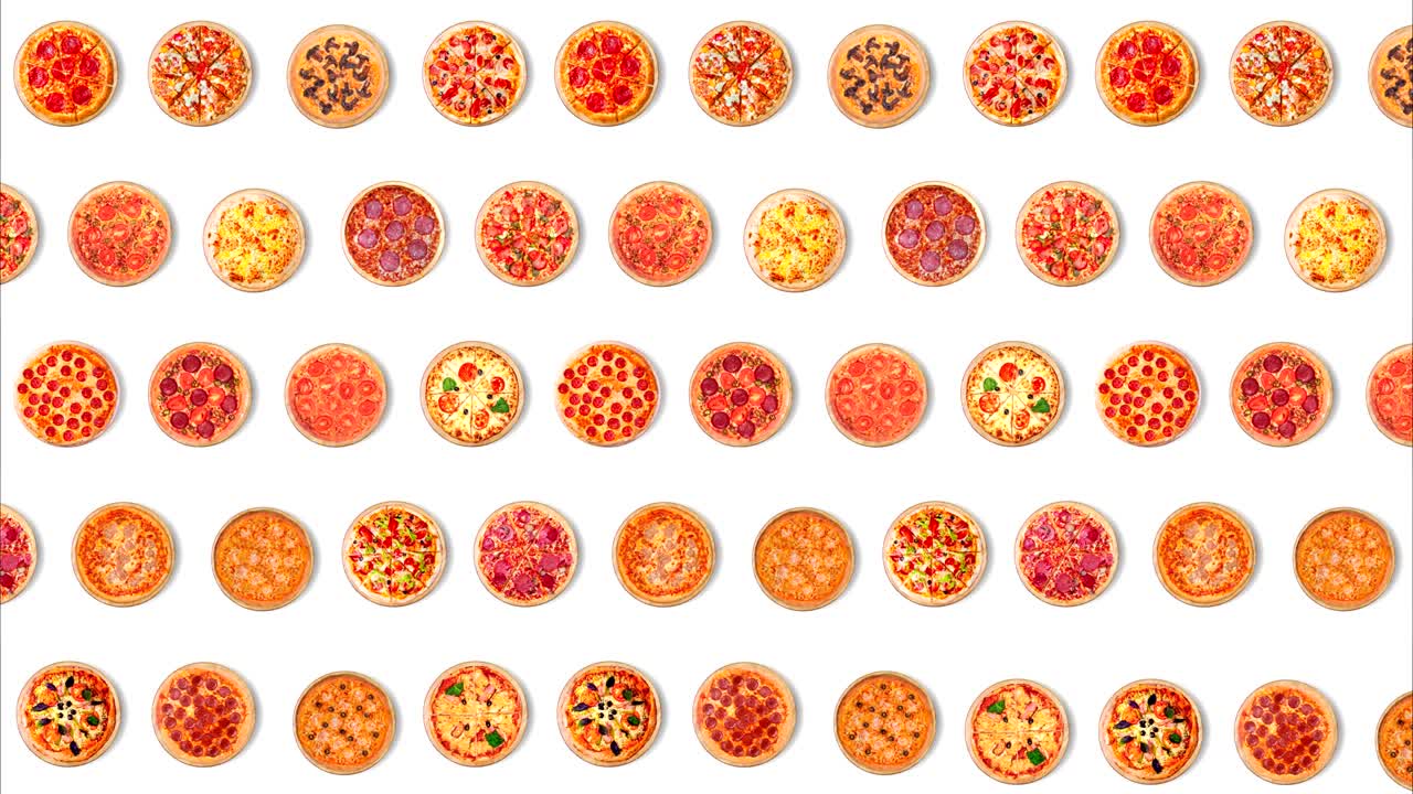 색 바탕에 움직이는 피자들로 구성된 텍스처입니다.