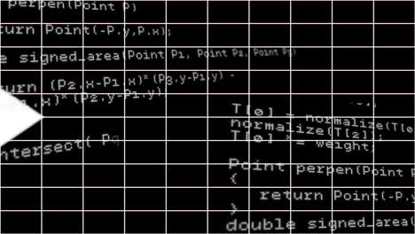 Animation of data processing over white arrows on black background