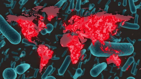 Destacando-La-Propagación-De-Infecciones,-Mapa-Mundial-Con-Animación-De-Bacterias