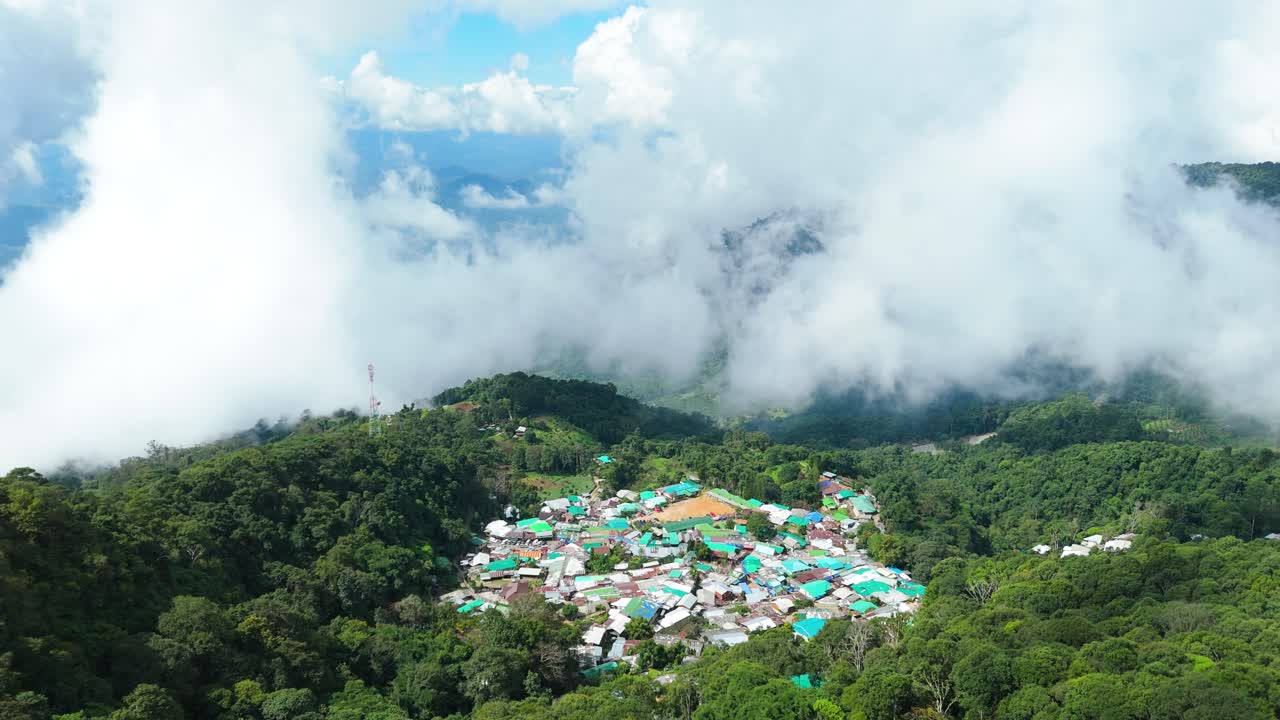 Doi Pui Hmong Village above the Clouds, Amazing High Altitude Small Mountain Hill Tribe Village surrounded by Green Forest nestled in the Clouds, Thailand Village in the Clouds