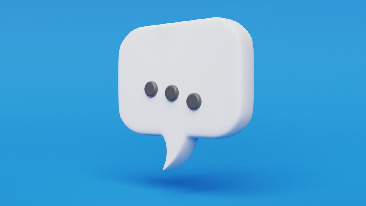White speech bubble with animated dots indicating texting, hovering on blue background