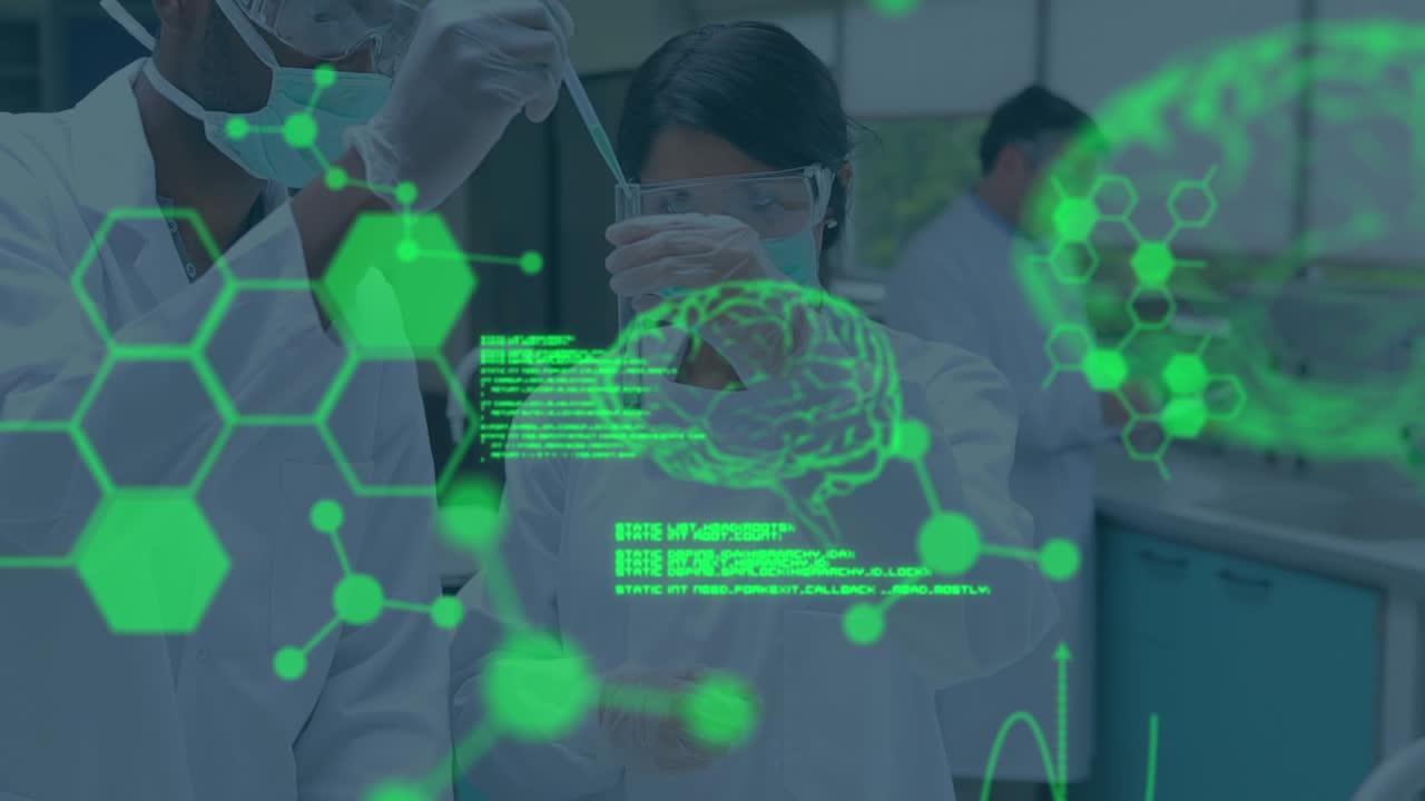 Animation of data processing over diverse male and female scientists using test tube