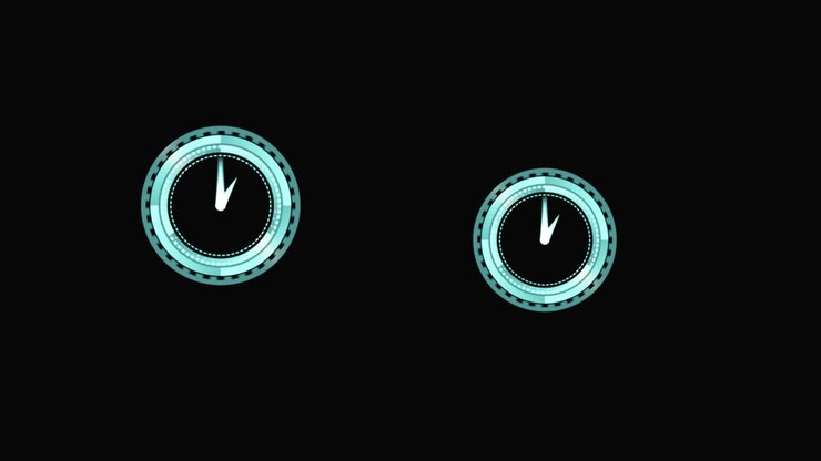 Animation of two clocks moving fast over black background