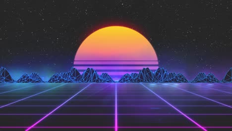 retro futuristic landscape with sunset