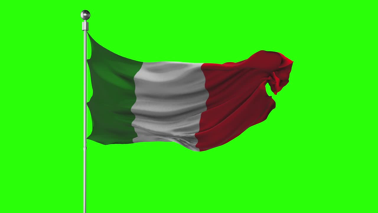 la bandera nacional de italia ondeando en la pantalla verde. animación de la llave de croma. ilustración de la política italiana
