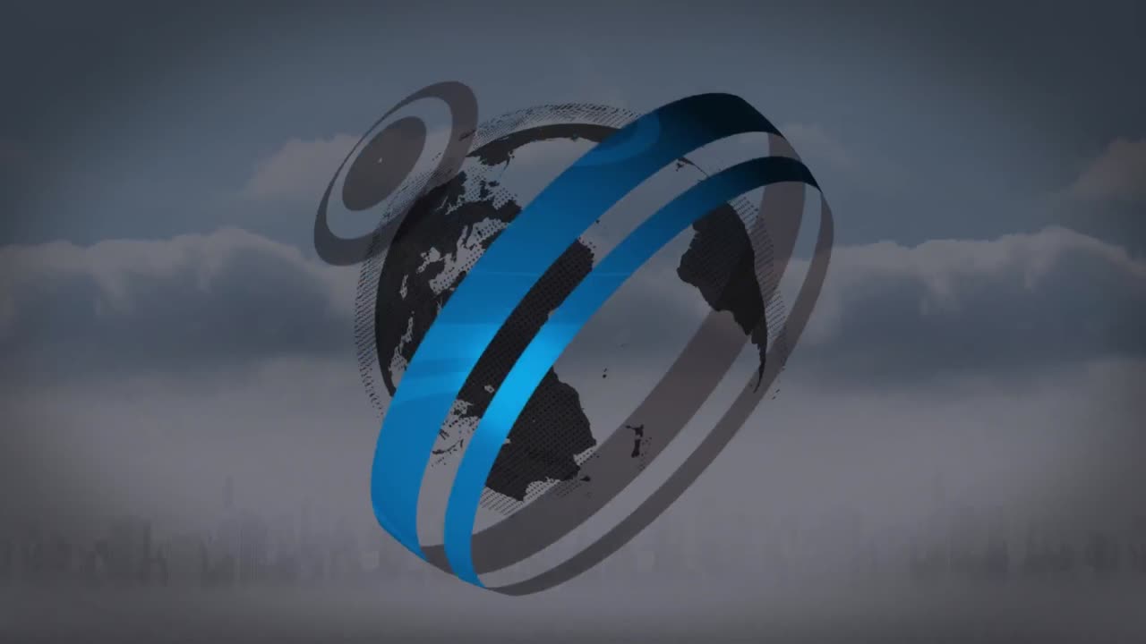 animación del giro del globo con escaneo de alcance sobre el paisaje urbano