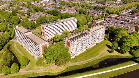 aerial view of residential buildings in a european city