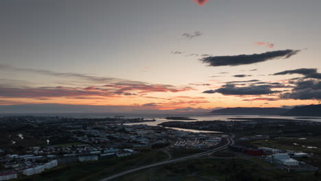 aerial sunset view of reykjavik, iceland