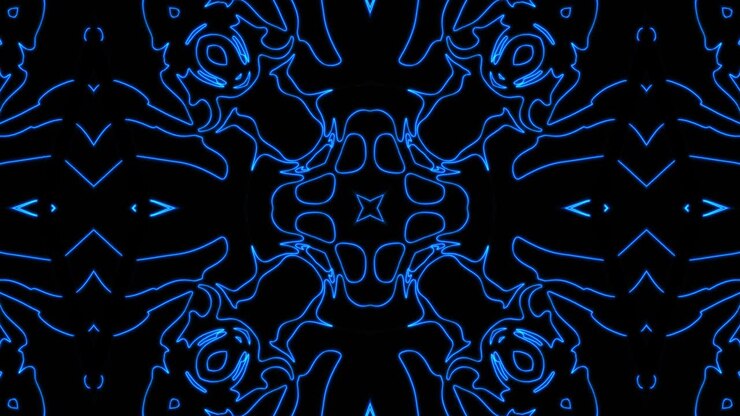 Abstract blue geometric seamless pattern background. Abstract Stripes Kaleidoscope Loop. Fast Psychedelic Colorful Kaleidoscope VJ background. Disco Abstract Motion Background. Kaleidoscope effect