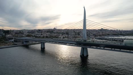 suleymaniye mosque and metro bridge drone video istanbul turkey