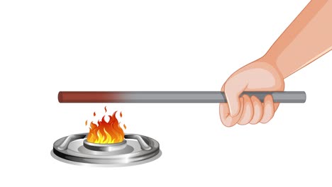 금속 막대기는 불꽃 원천에서 열을 전달합니다.
