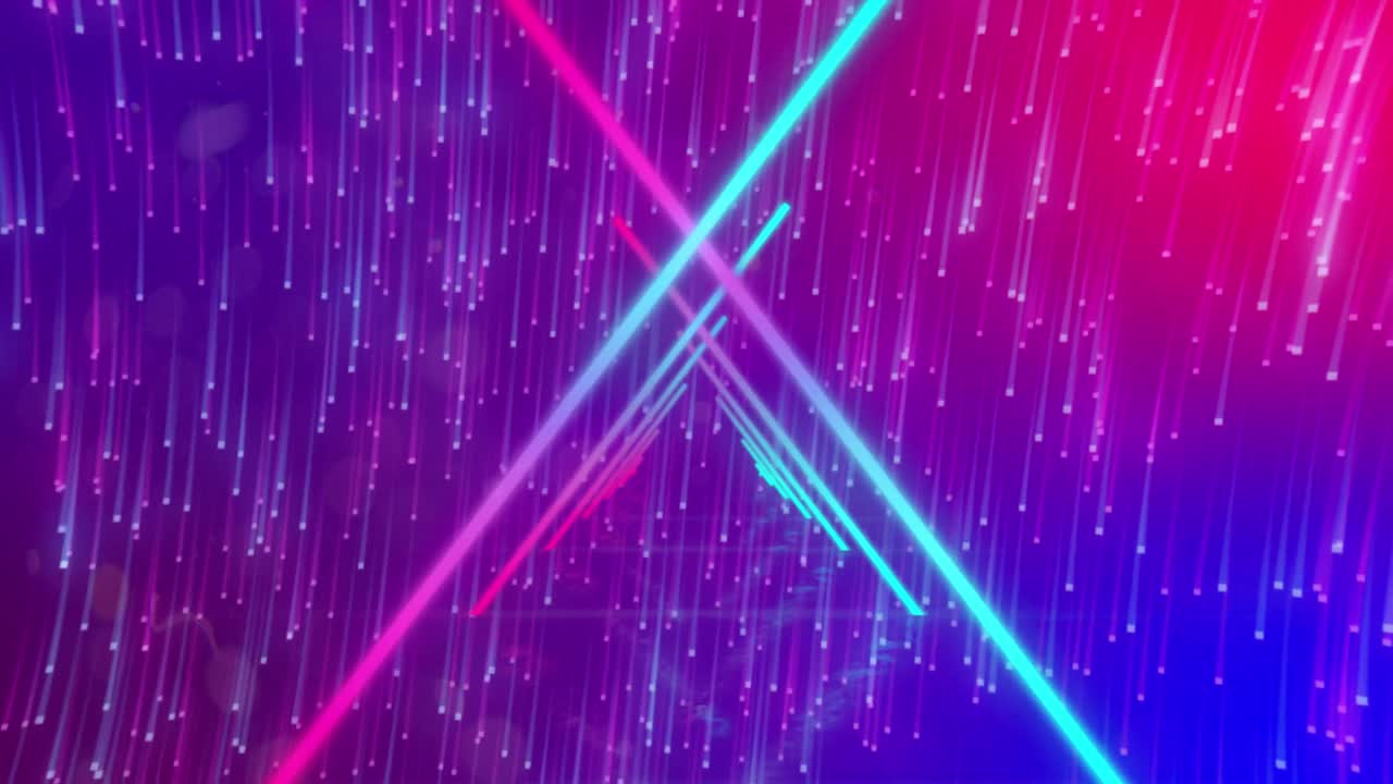 분홍색과 파란색 배경의 빛 트레일 위로 이동하는 분홍색과 파란색 빛  ⁇ 의 애니메이션