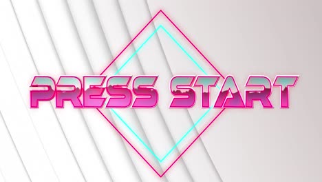 Animation-of-press-start-metallic-text-over-neon-pattern