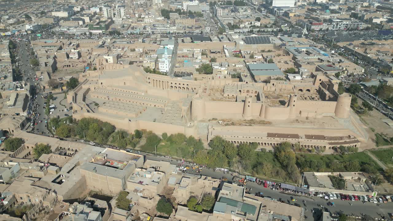 Herat Citadel Aerial drone Ancient Fortress and Great Friday mosque of Herat. Afghanistan