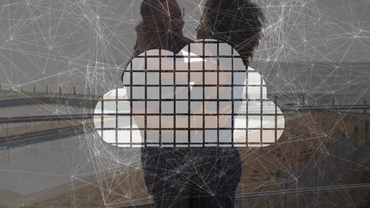 Using digital devices, people connected in cloud computing animation concept