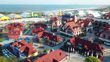 establishing aerial shot of german town at the qingdao world beer festival in shandong province, china