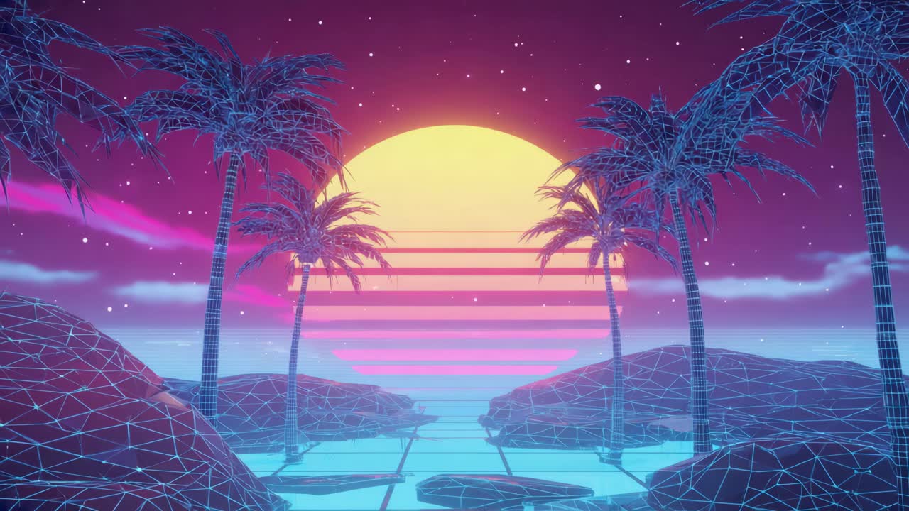 Palme Synthwave al Tramonto
