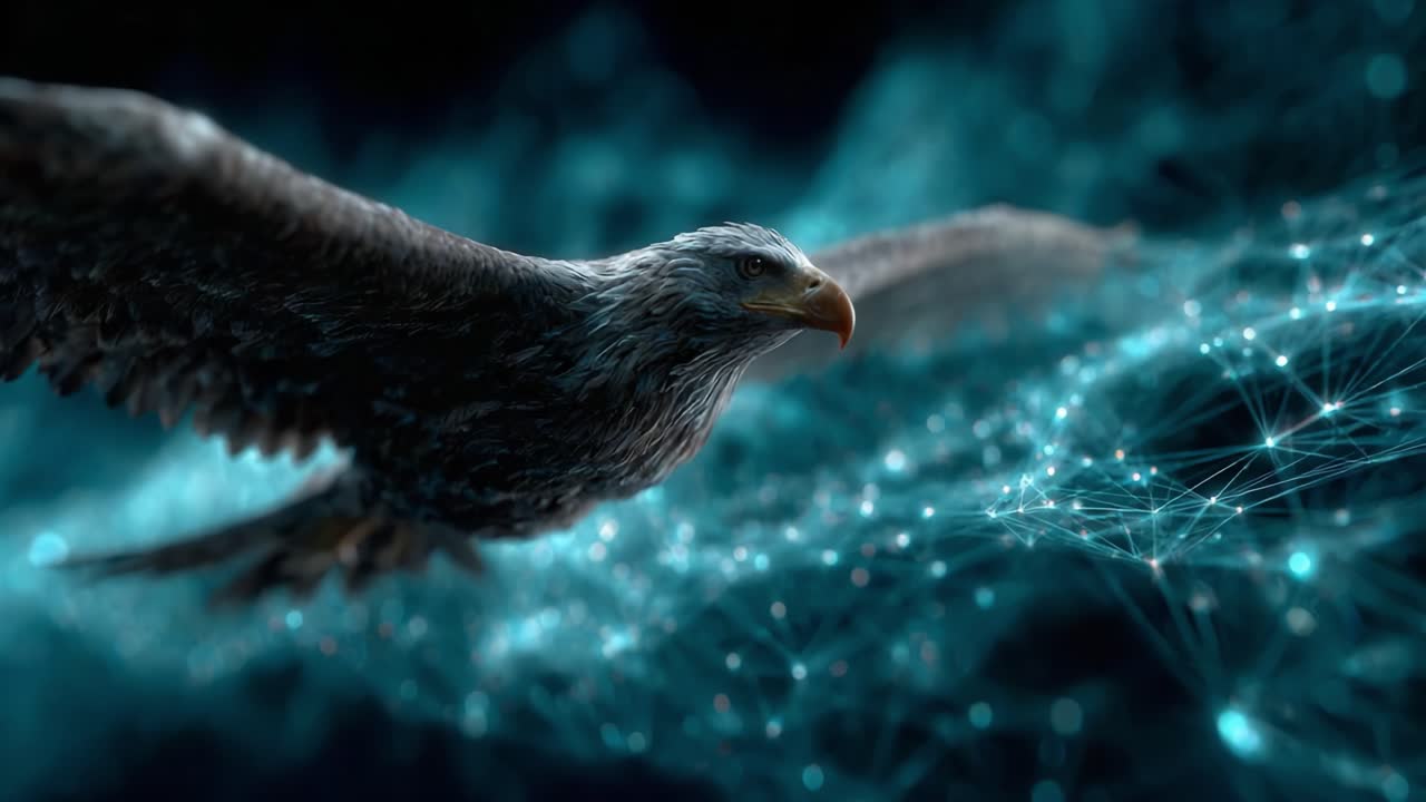 Majestic Eagle Soaring Through a Digital Universe: An Awe-Inspiring Display of Nature's Beauty Intertwined with Futuristic Technology