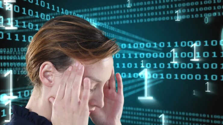 Animation of a Caucasian woman focusing over numbers floating