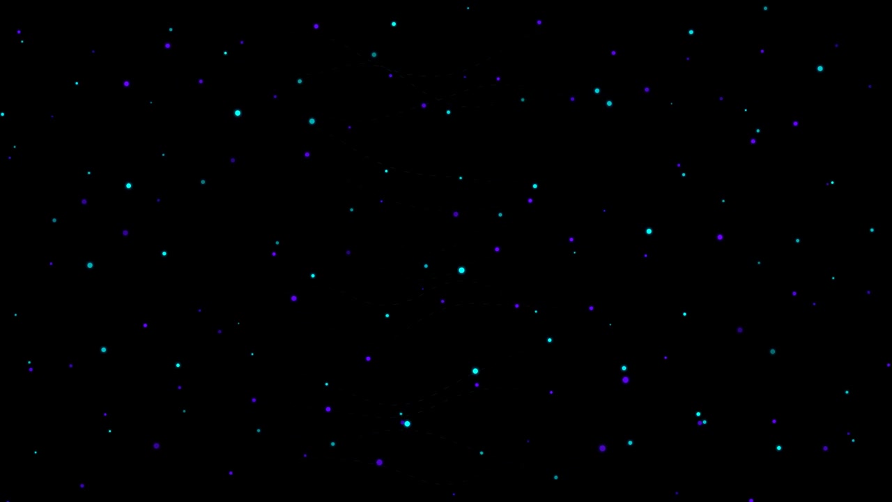 Abstracte motion graphic van zwevende blauwgroene en paarse deeltjes