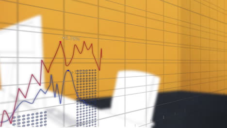 animation of statistical data processing against office desk