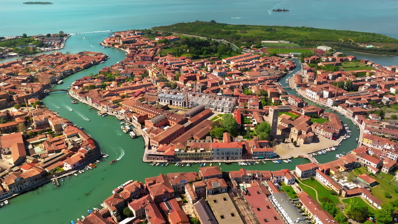 Aerial drone view of Venice City, Italy in daytime