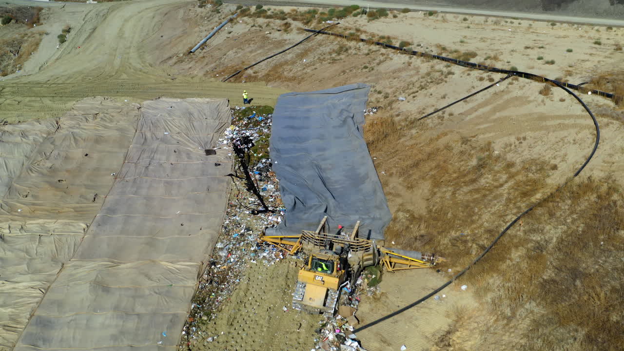 Aerial View of Waste Management Operations at a Landfill