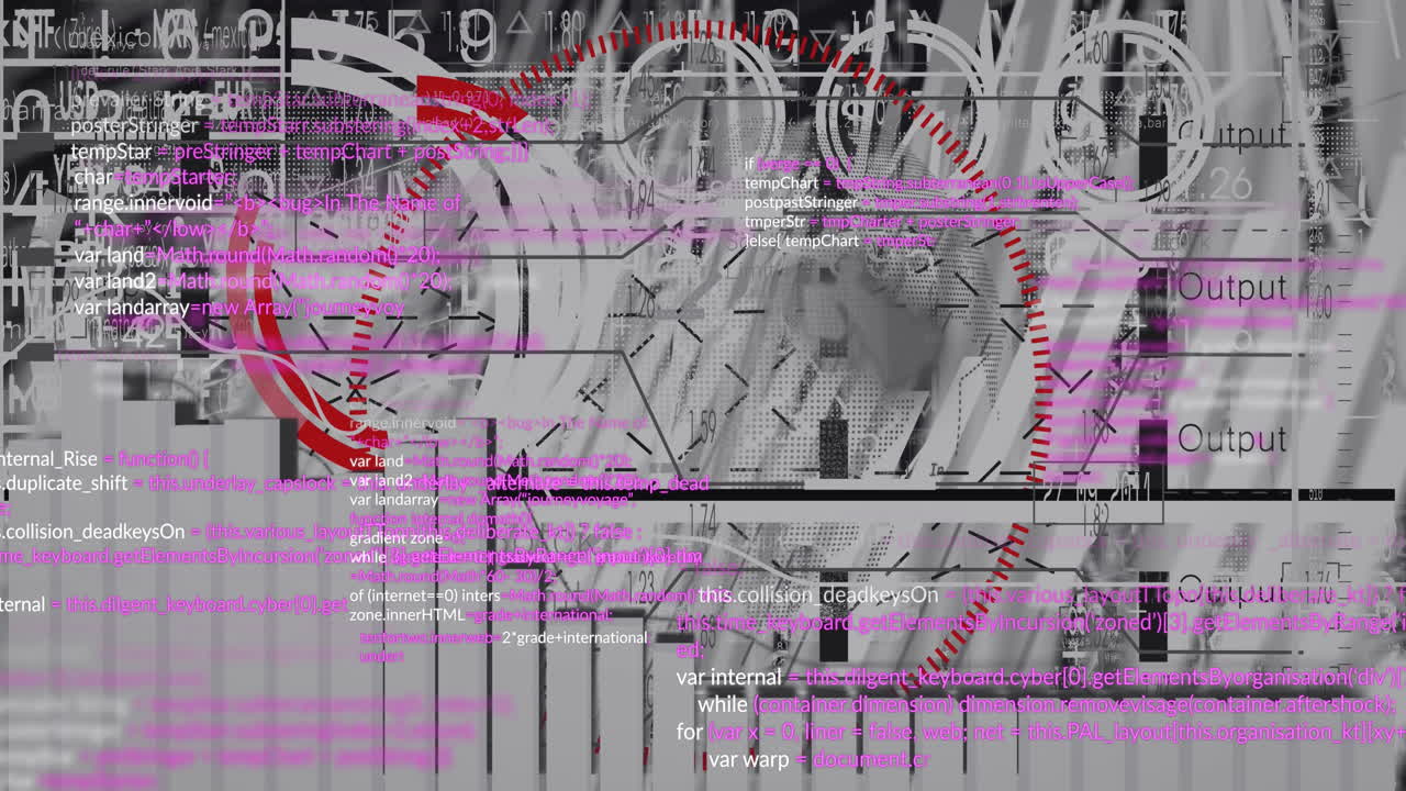 Animation of scope scanning and data processing on black background