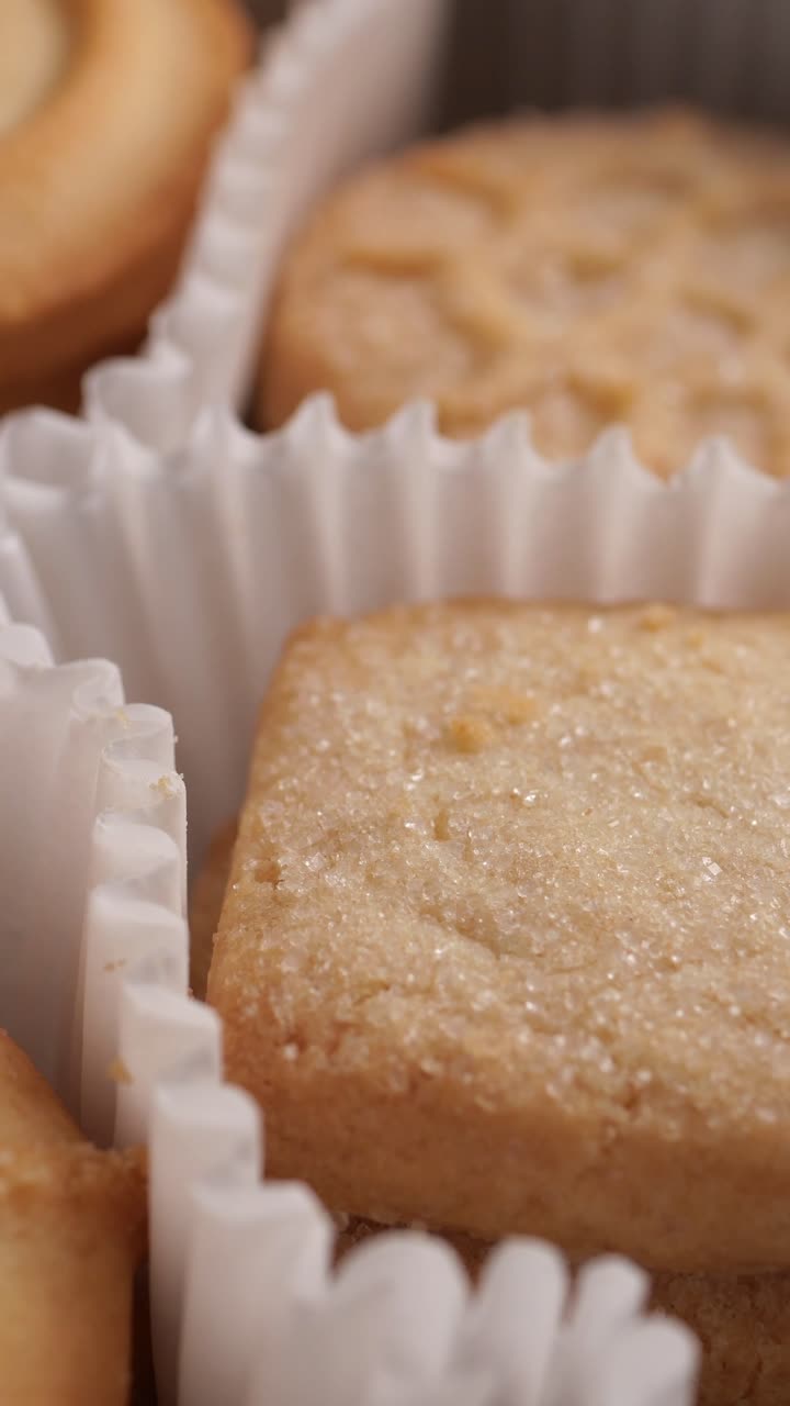 Close-up of Assorted Shortbread Cookies in a Box