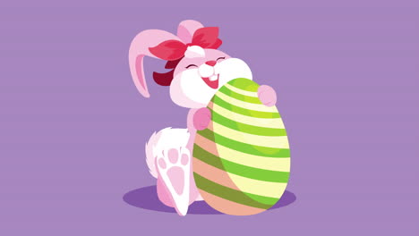feliz tarjeta de pascua con un conejo hembra lindo y un huevo pintado