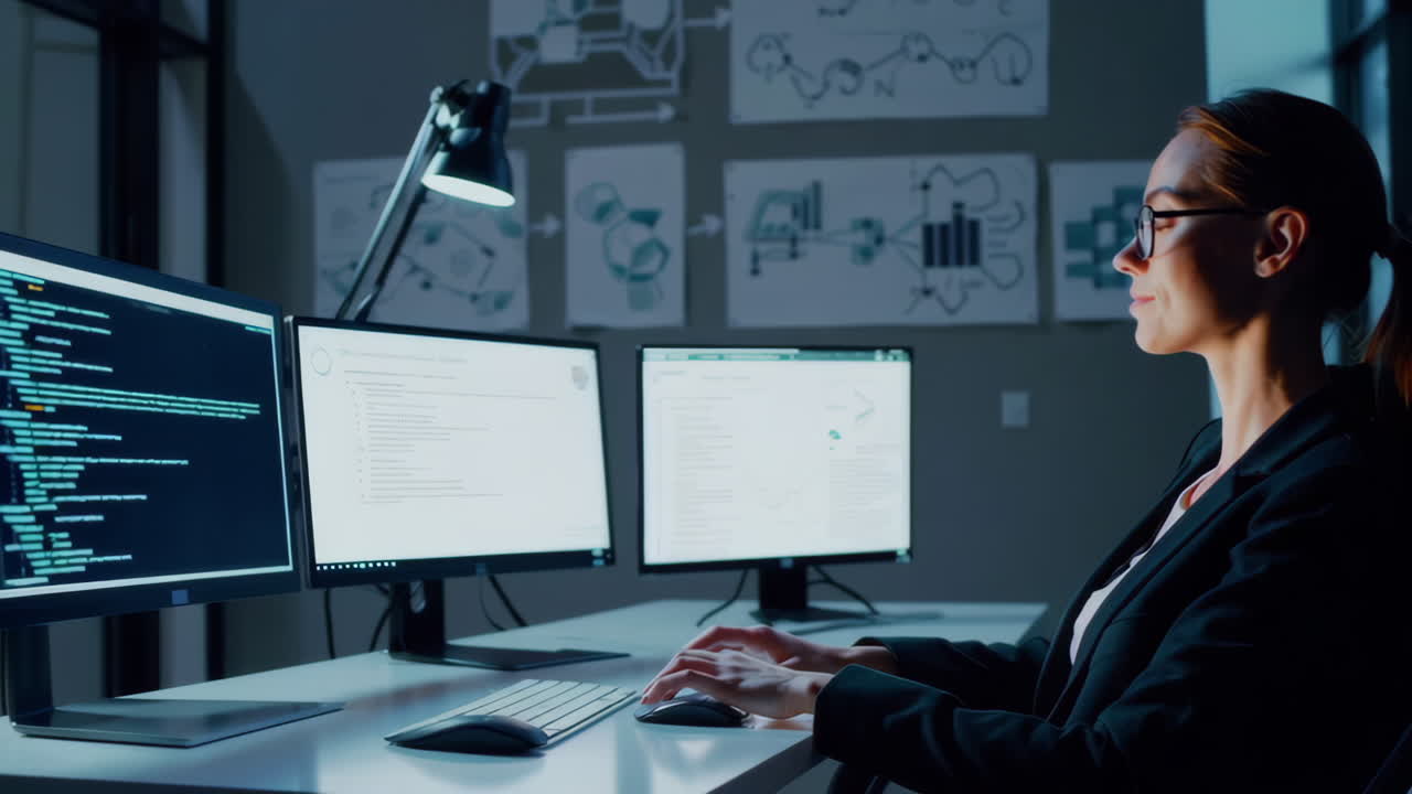 Woman Programmer Coding Late Night