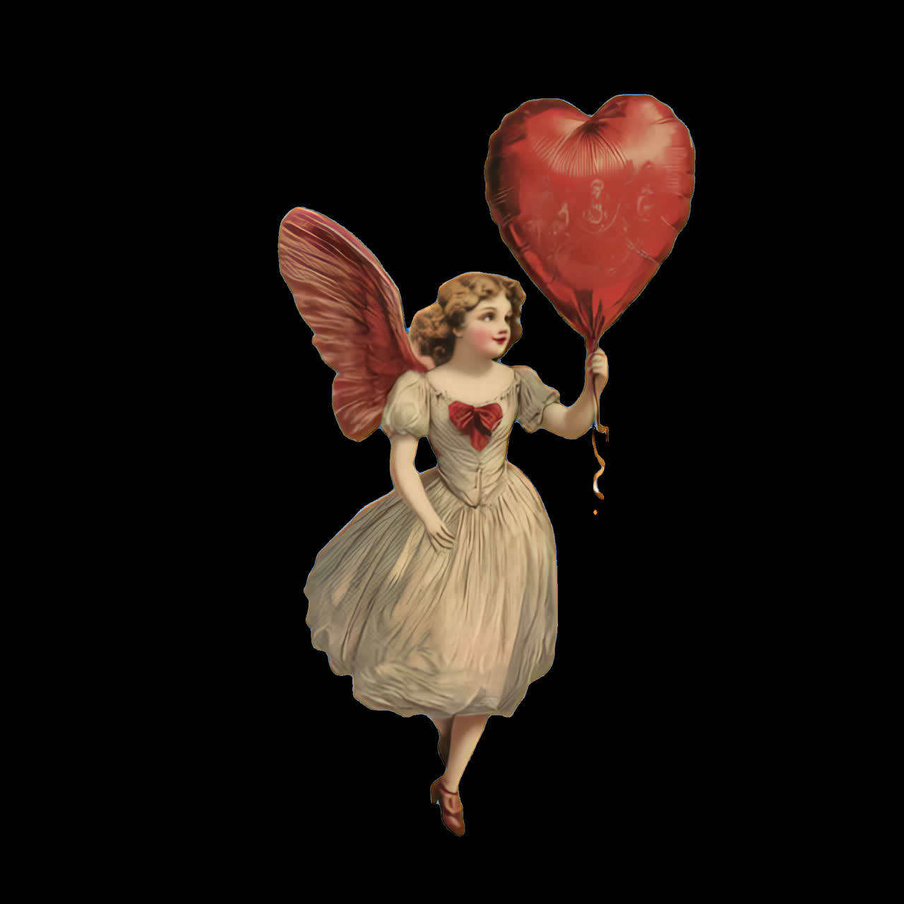 Vintage fairy holding heart balloon